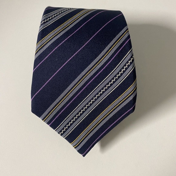Vintage Lanvin Tie Navy Purple Striped Blue 100% Silk Necktie 3.25" W 55… - Picture 7 of 8